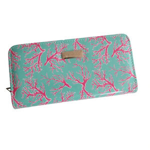 Simply Southern Turquoise Wallet Coral Reed Hot Pink Print Zip Around Large
